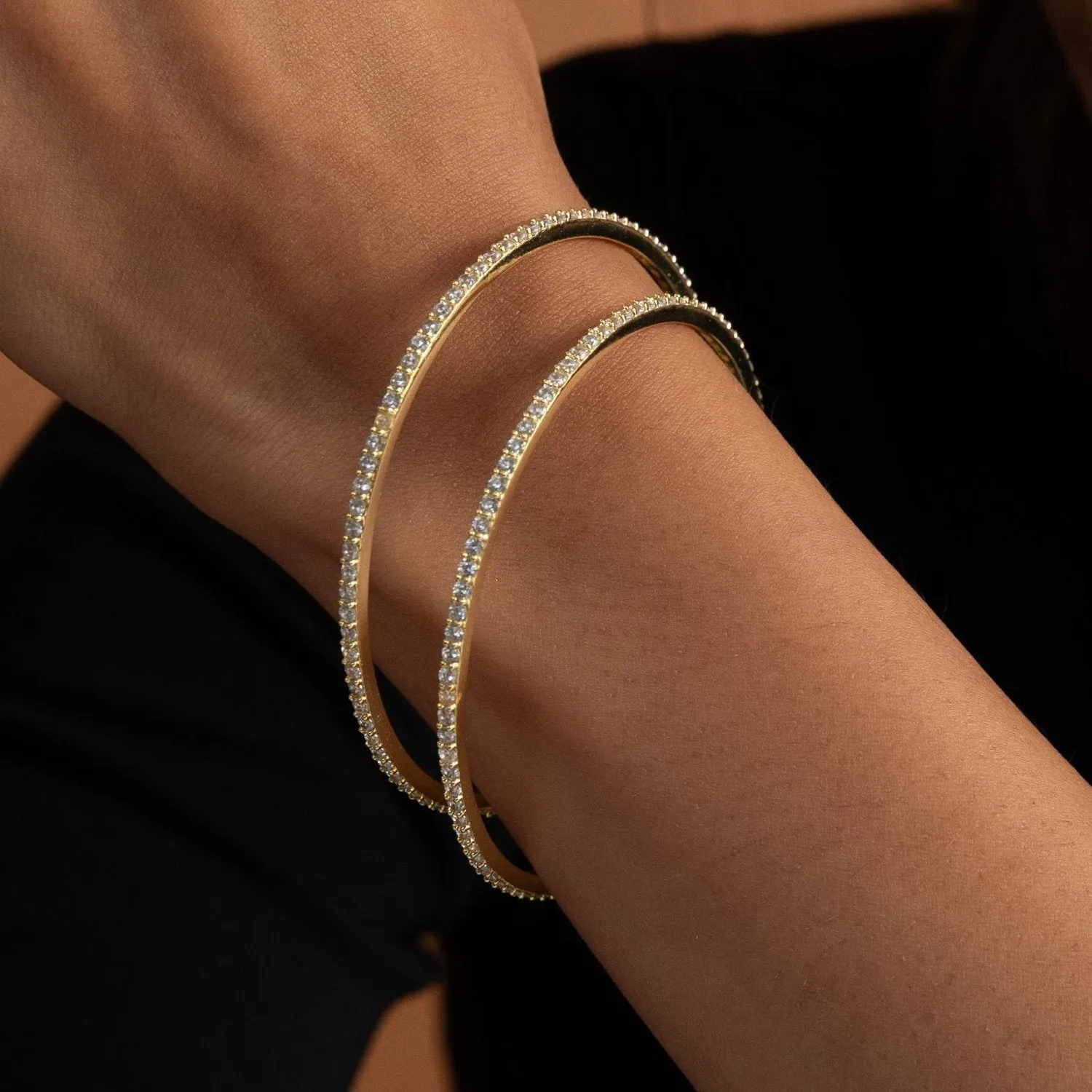 Minimalist Gold Plated CZ Silver Bangles