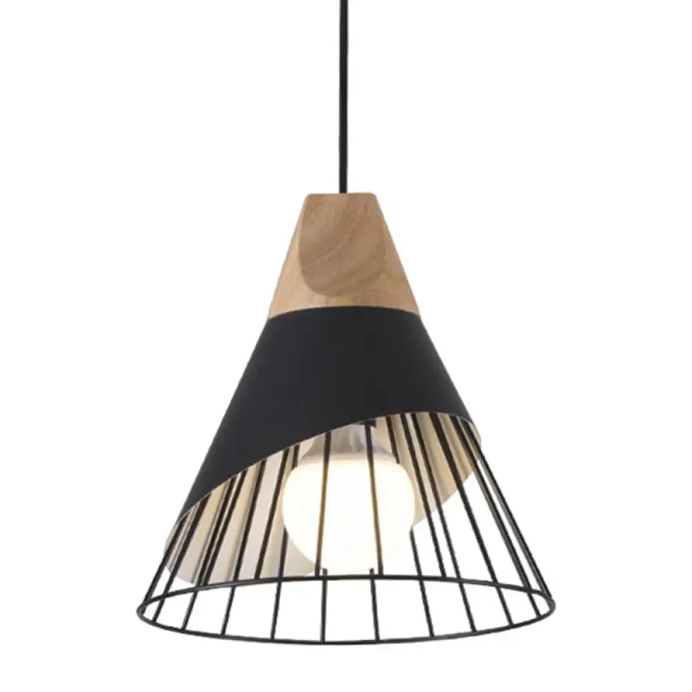 Minimalist Nordic Macaroon Hanging Light with Solid Wood Shade for Bedroom