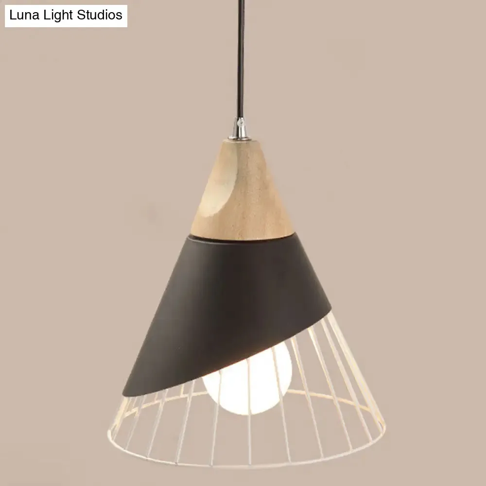 Minimalist Nordic Macaroon Hanging Light with Solid Wood Shade for Bedroom