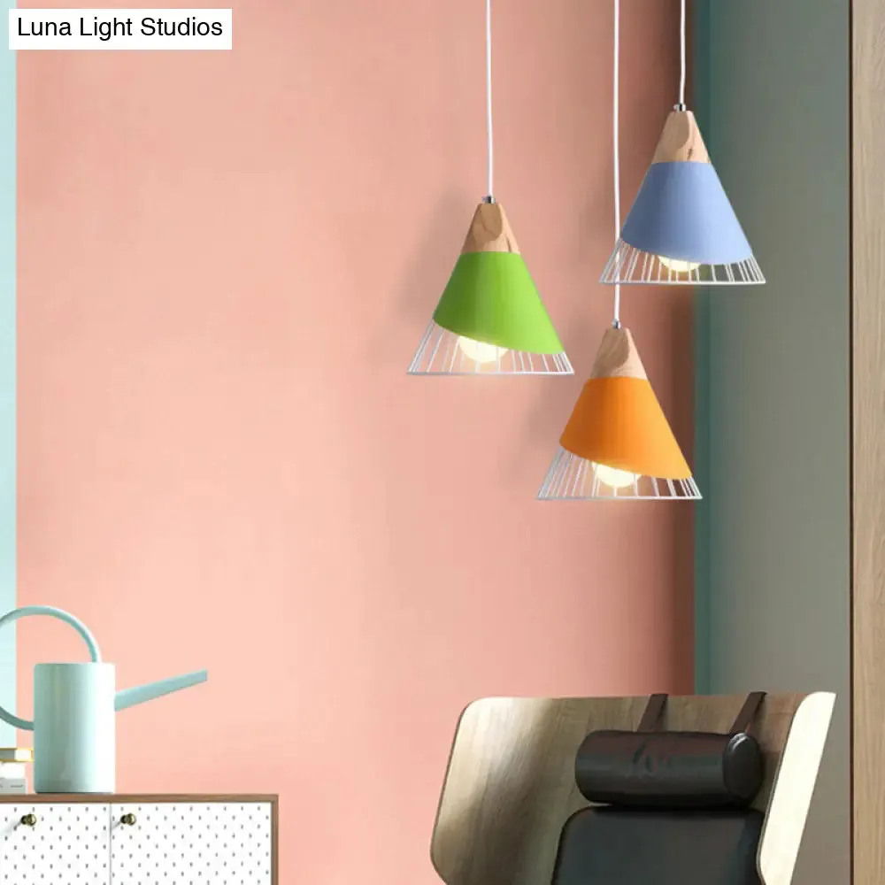 Minimalist Nordic Macaroon Hanging Light with Solid Wood Shade for Bedroom