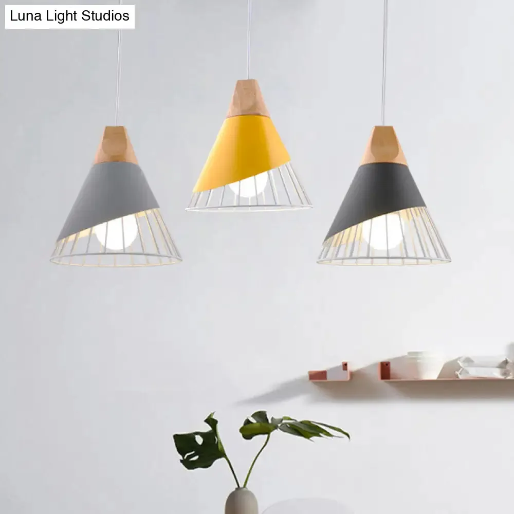 Minimalist Nordic Macaroon Hanging Light with Solid Wood Shade for Bedroom