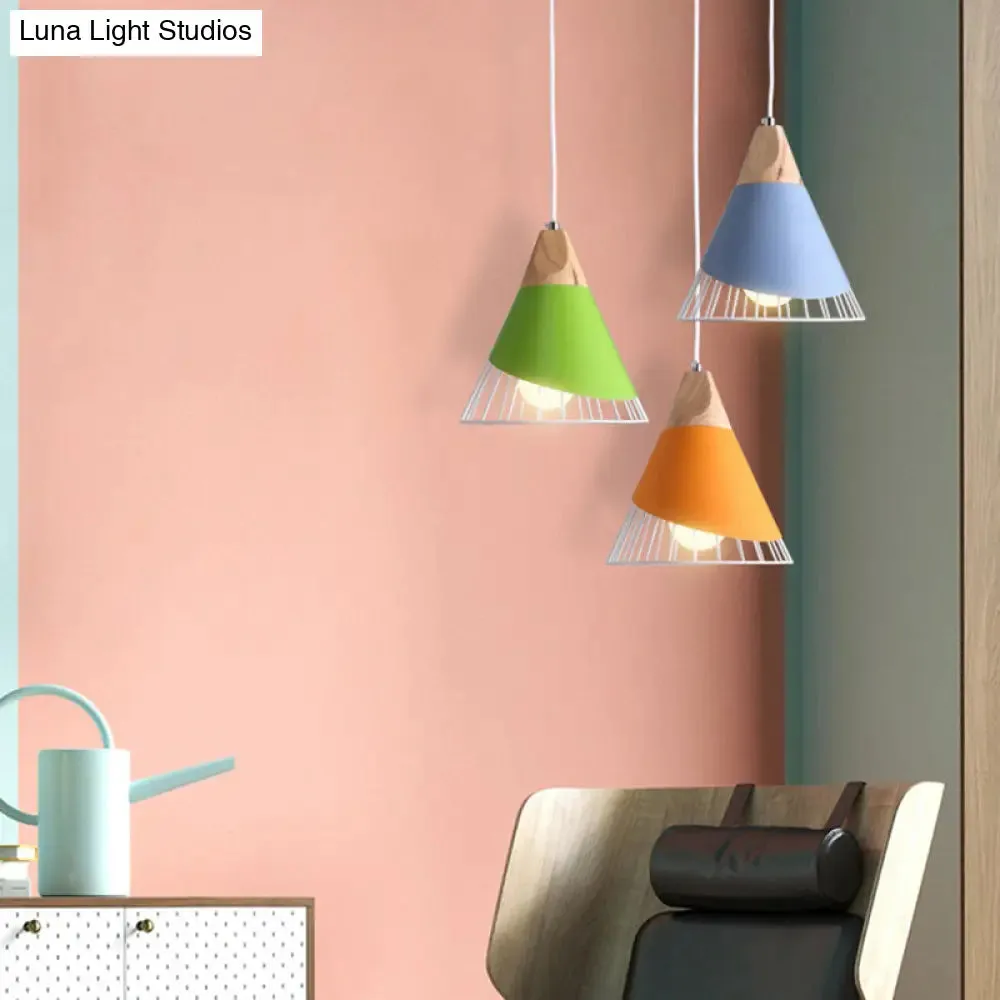 Minimalist Nordic Macaroon Hanging Light with Solid Wood Shade for Bedroom