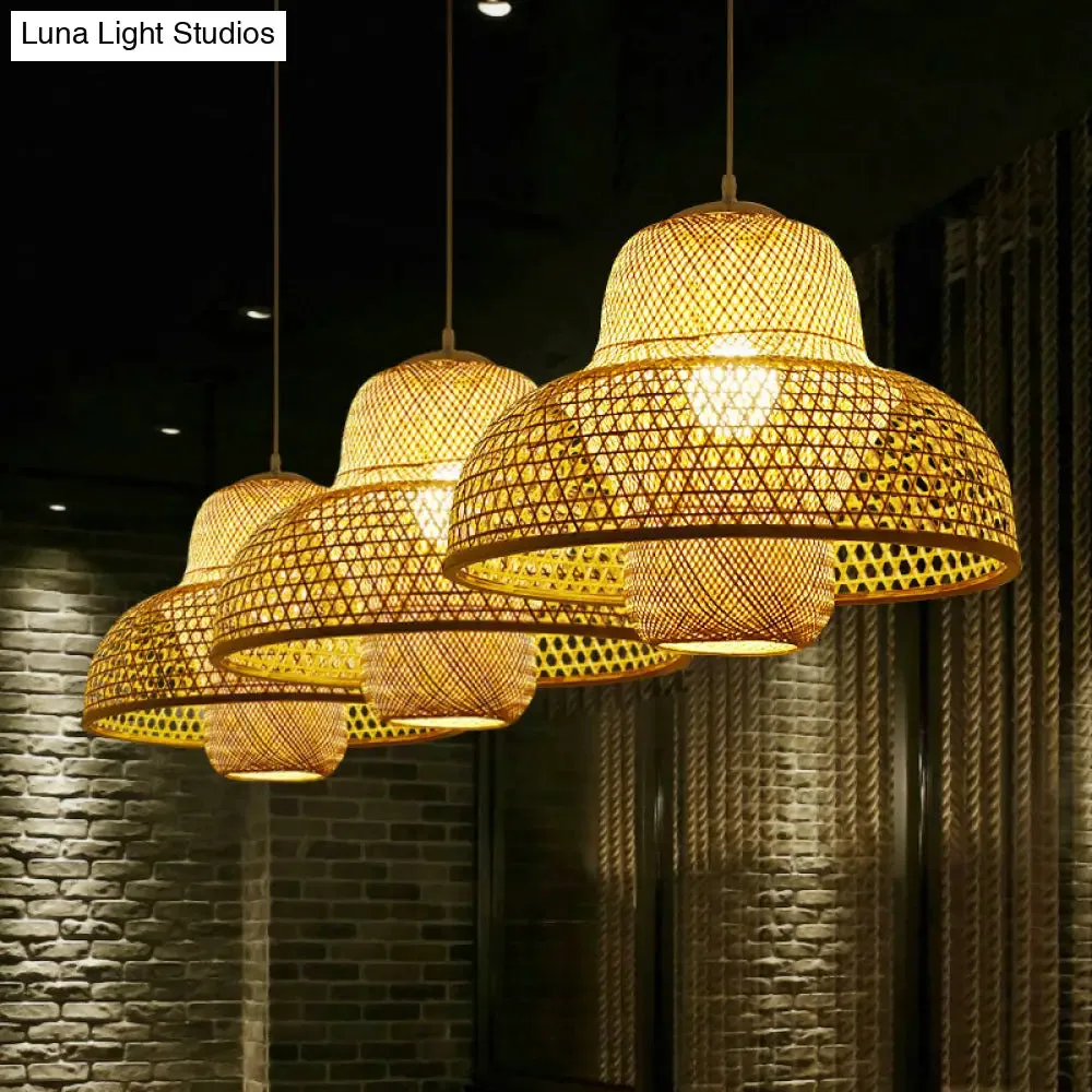 Minimalist Rattan Hot Pot Suspension Light with Wooden Pendant