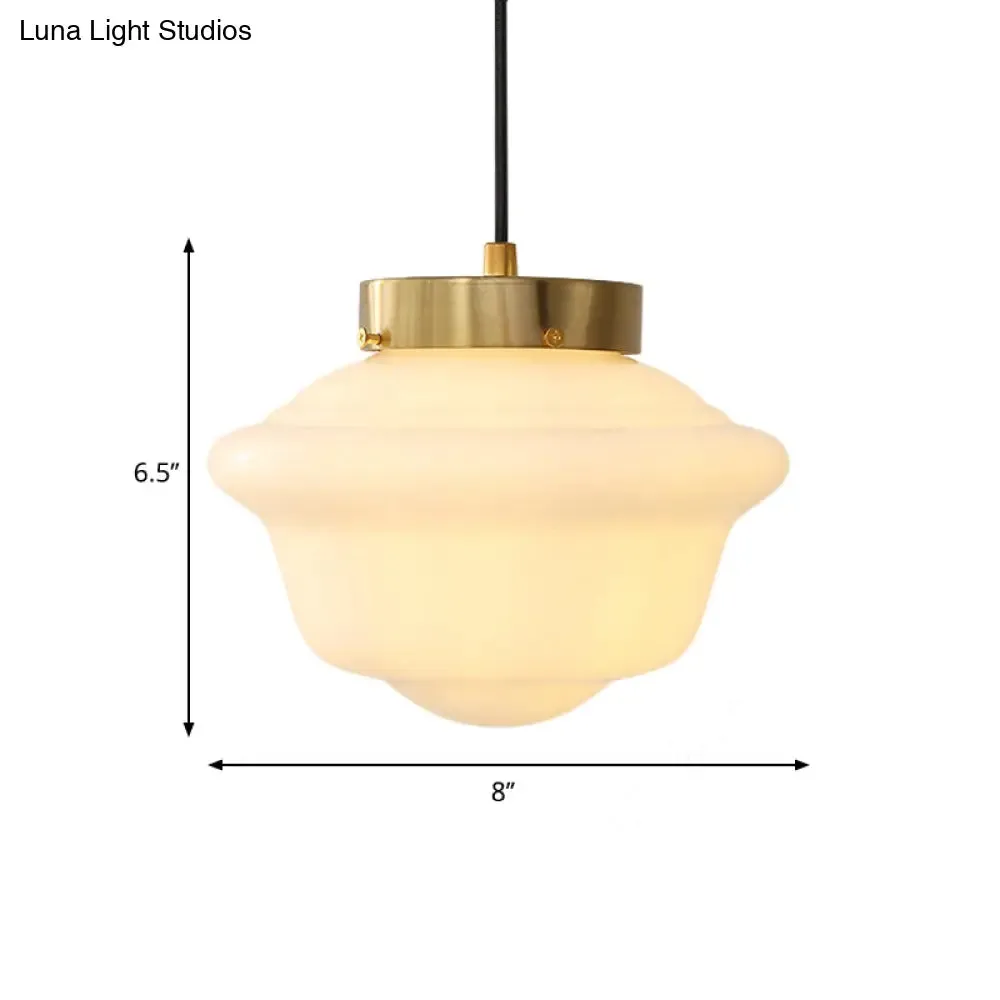 Minimalist Single Brass Hanging Ceiling Light - White Glass Pendant with Gyro Shape for Restaurants