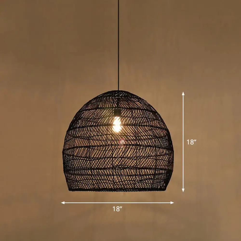 Minimalist Single-Bulb Hanging Lamp with Rattan Shade | Restaurant Ceiling Light