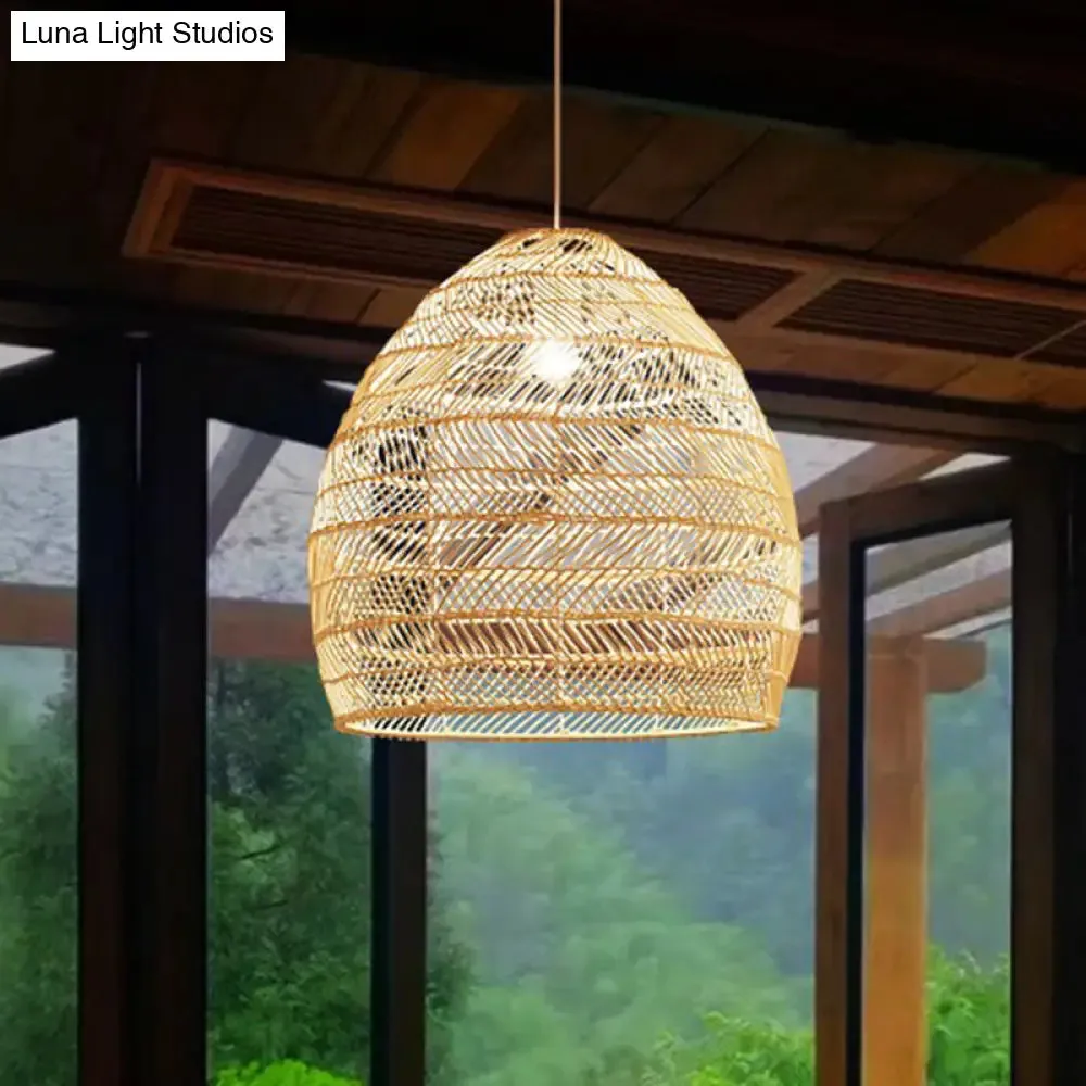 Minimalist Single-Bulb Hanging Lamp with Rattan Shade | Restaurant Ceiling Light