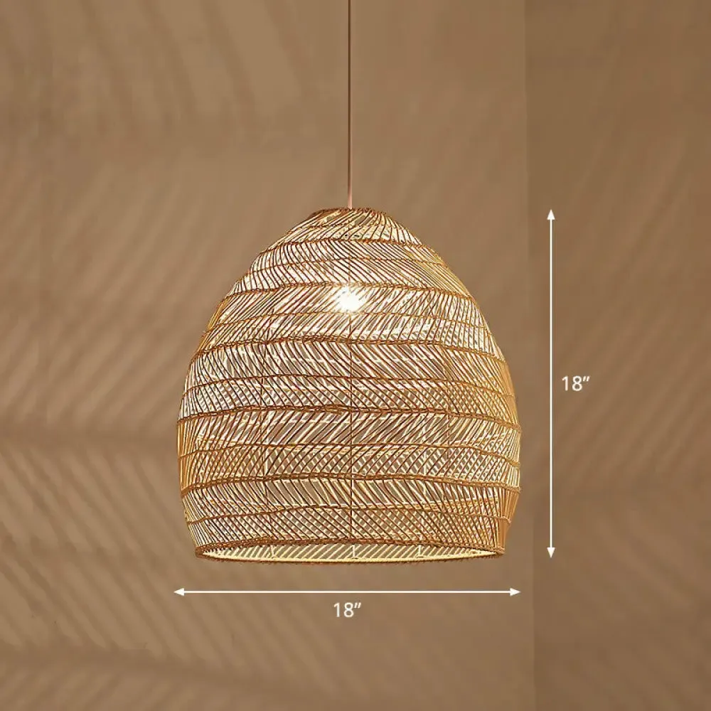 Minimalist Single-Bulb Hanging Lamp with Rattan Shade | Restaurant Ceiling Light