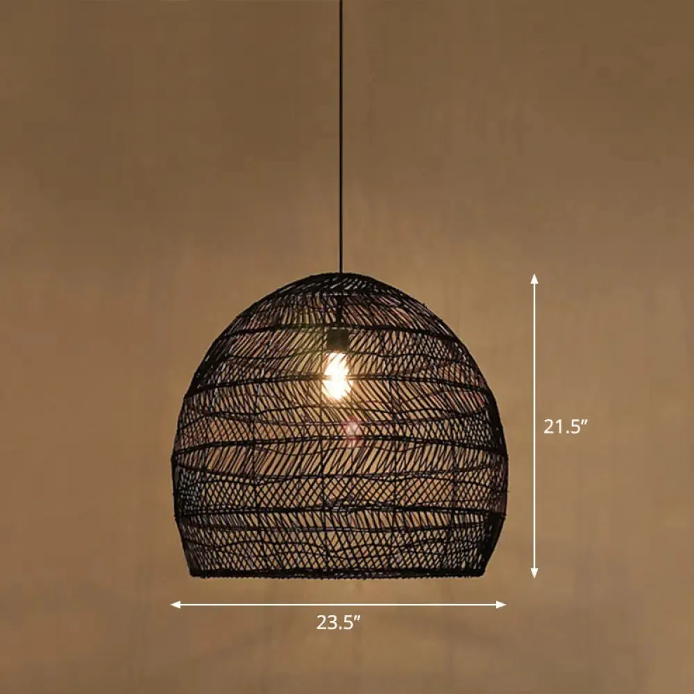 Minimalist Single-Bulb Hanging Lamp with Rattan Shade | Restaurant Ceiling Light