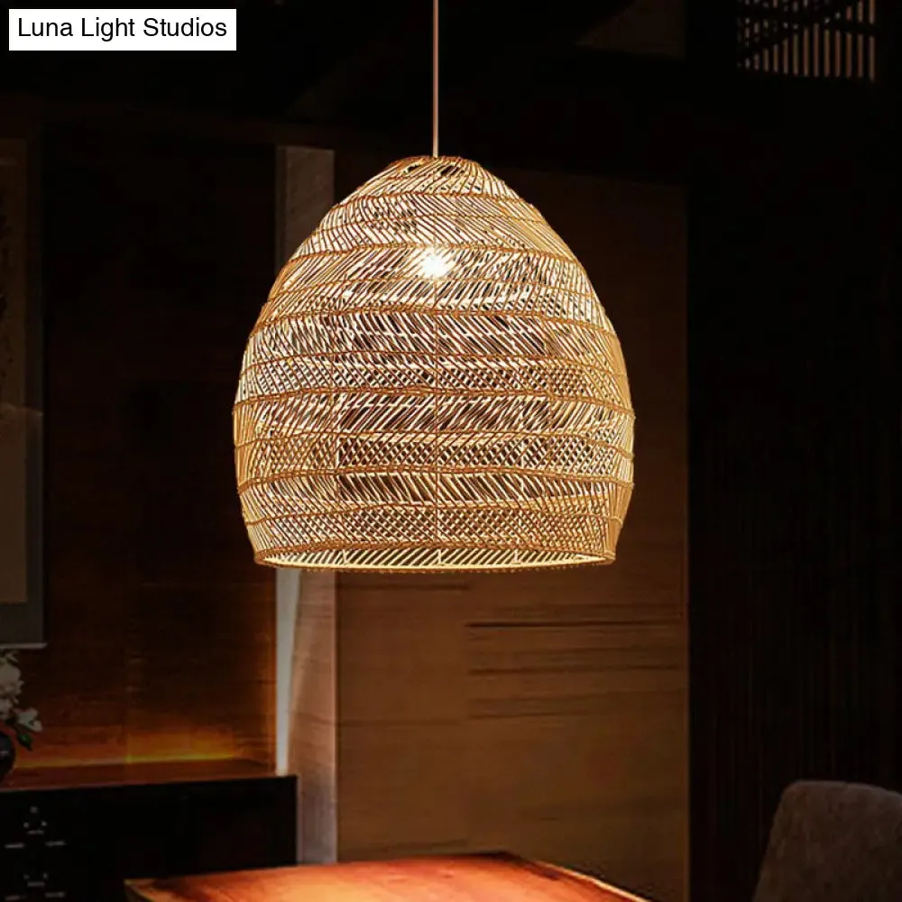 Minimalist Single-Bulb Hanging Lamp with Rattan Shade | Restaurant Ceiling Light