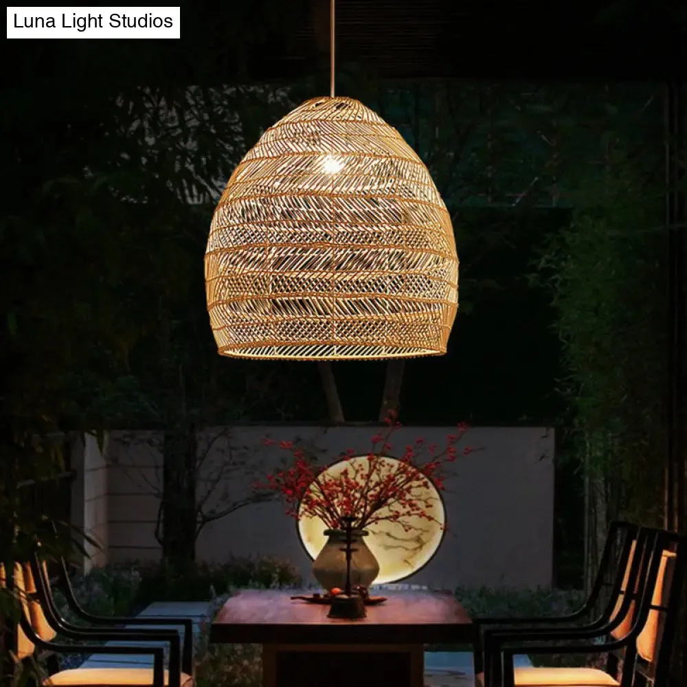 Minimalist Single-Bulb Hanging Lamp with Rattan Shade | Restaurant Ceiling Light