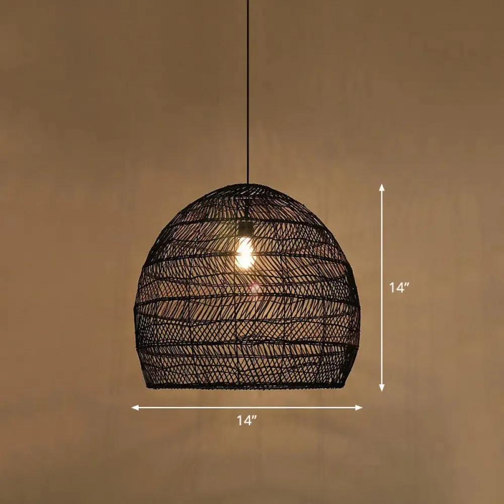 Minimalist Single-Bulb Hanging Lamp with Rattan Shade | Restaurant Ceiling Light