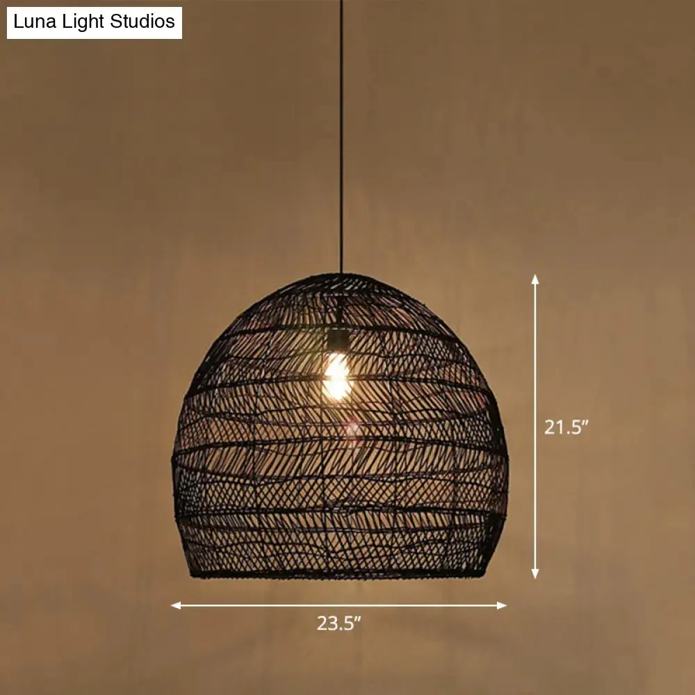 Minimalist Single-Bulb Hanging Lamp with Rattan Shade | Restaurant Ceiling Light