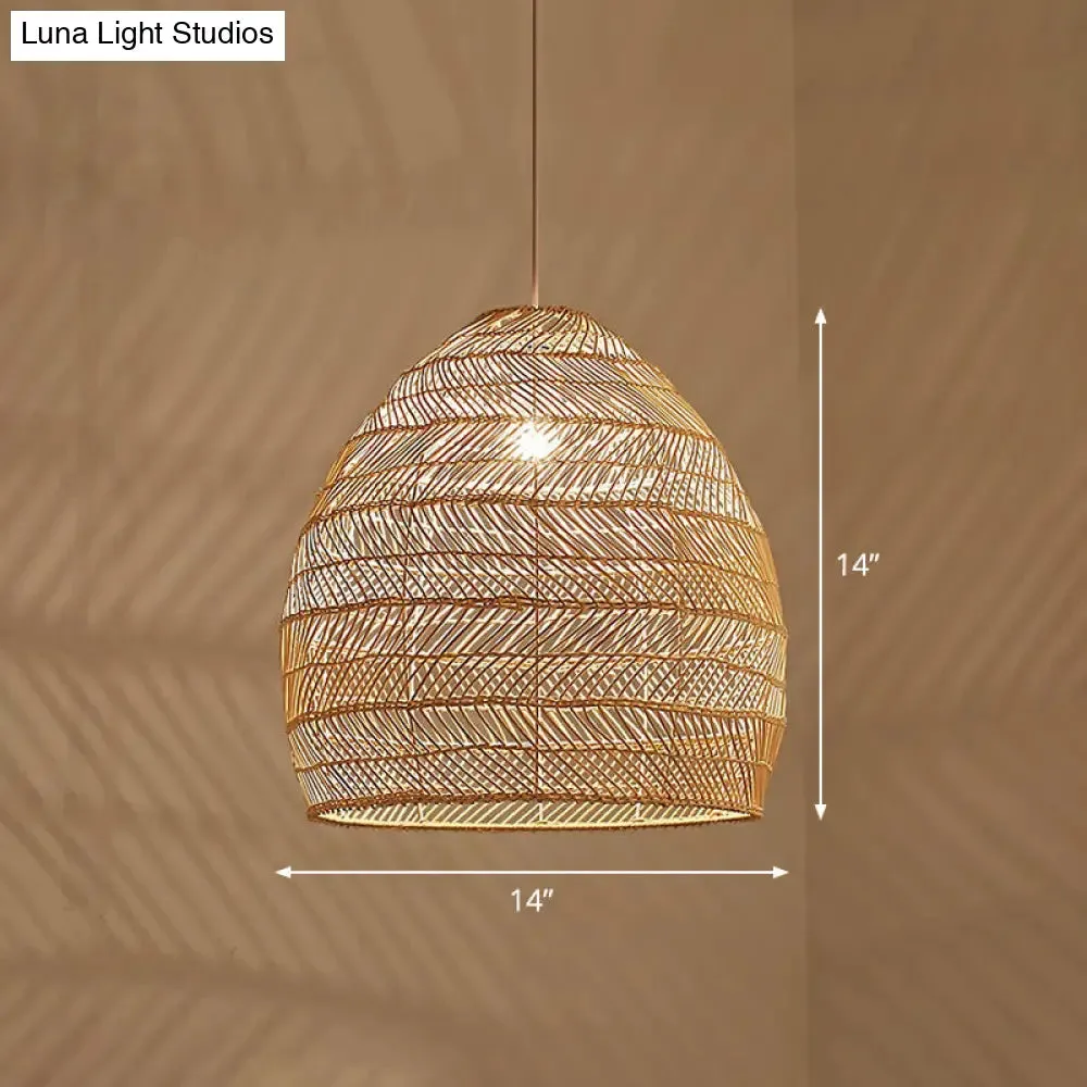 Minimalist Single-Bulb Hanging Lamp with Rattan Shade | Restaurant Ceiling Light