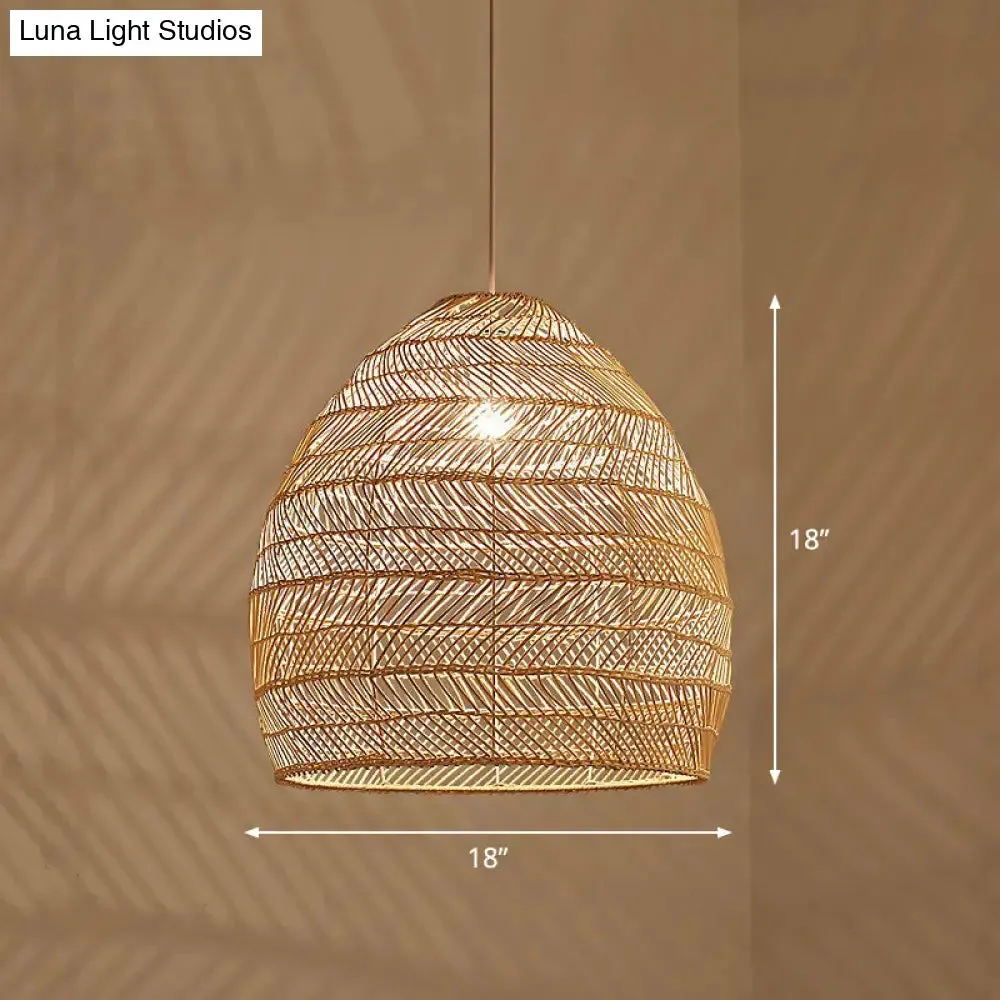 Minimalist Single-Bulb Hanging Lamp with Rattan Shade | Restaurant Ceiling Light