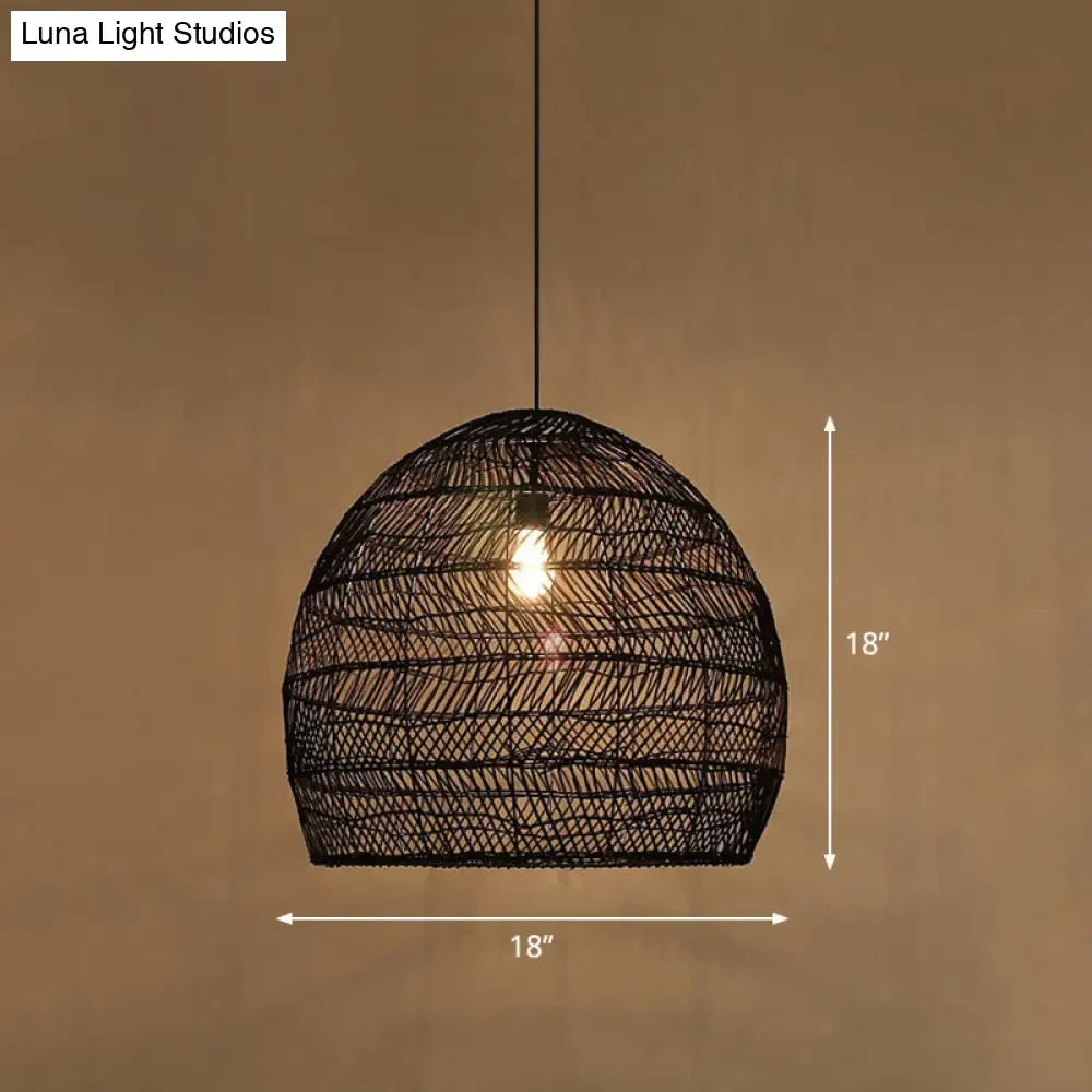 Minimalist Single-Bulb Hanging Lamp with Rattan Shade | Restaurant Ceiling Light