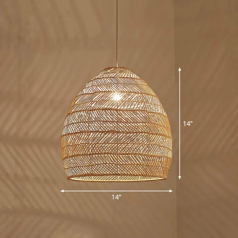 Minimalist Single-Bulb Hanging Lamp with Rattan Shade | Restaurant Ceiling Light