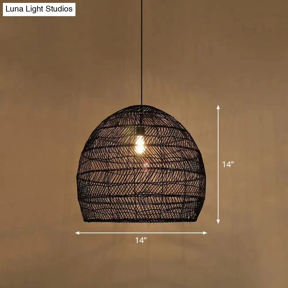 Minimalist Single-Bulb Hanging Lamp with Rattan Shade | Restaurant Ceiling Light