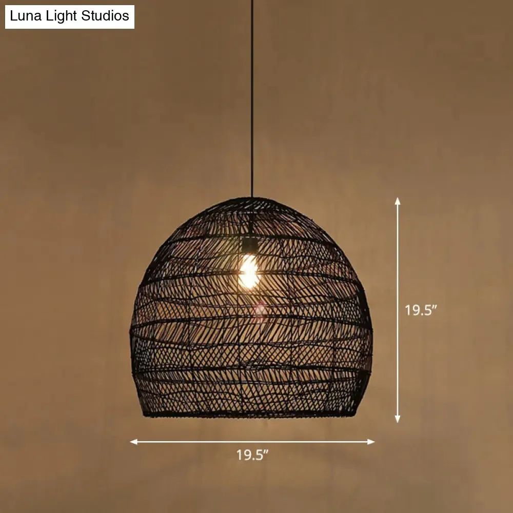 Minimalist Single-Bulb Hanging Lamp with Rattan Shade | Restaurant Ceiling Light