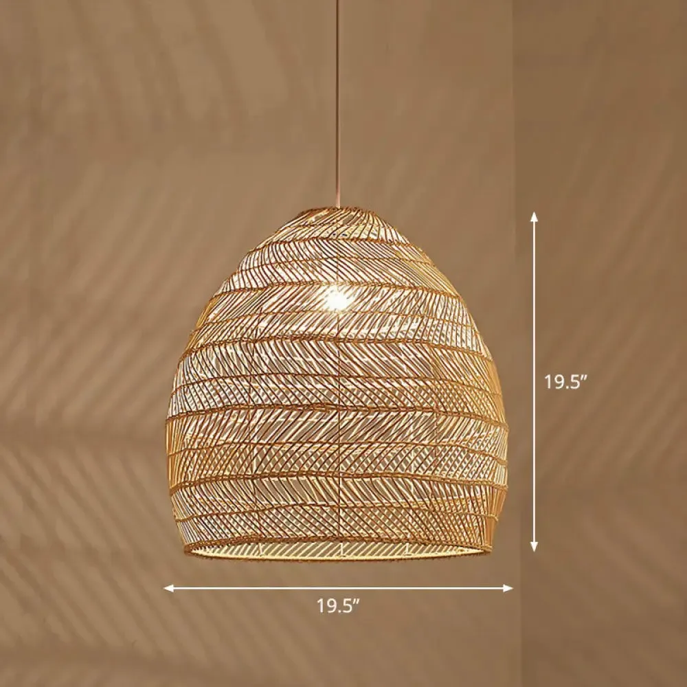 Minimalist Single-Bulb Hanging Lamp with Rattan Shade | Restaurant Ceiling Light