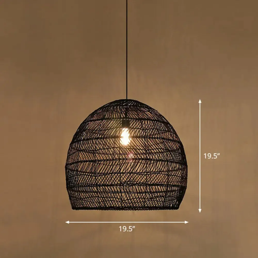 Minimalist Single-Bulb Hanging Lamp with Rattan Shade | Restaurant Ceiling Light