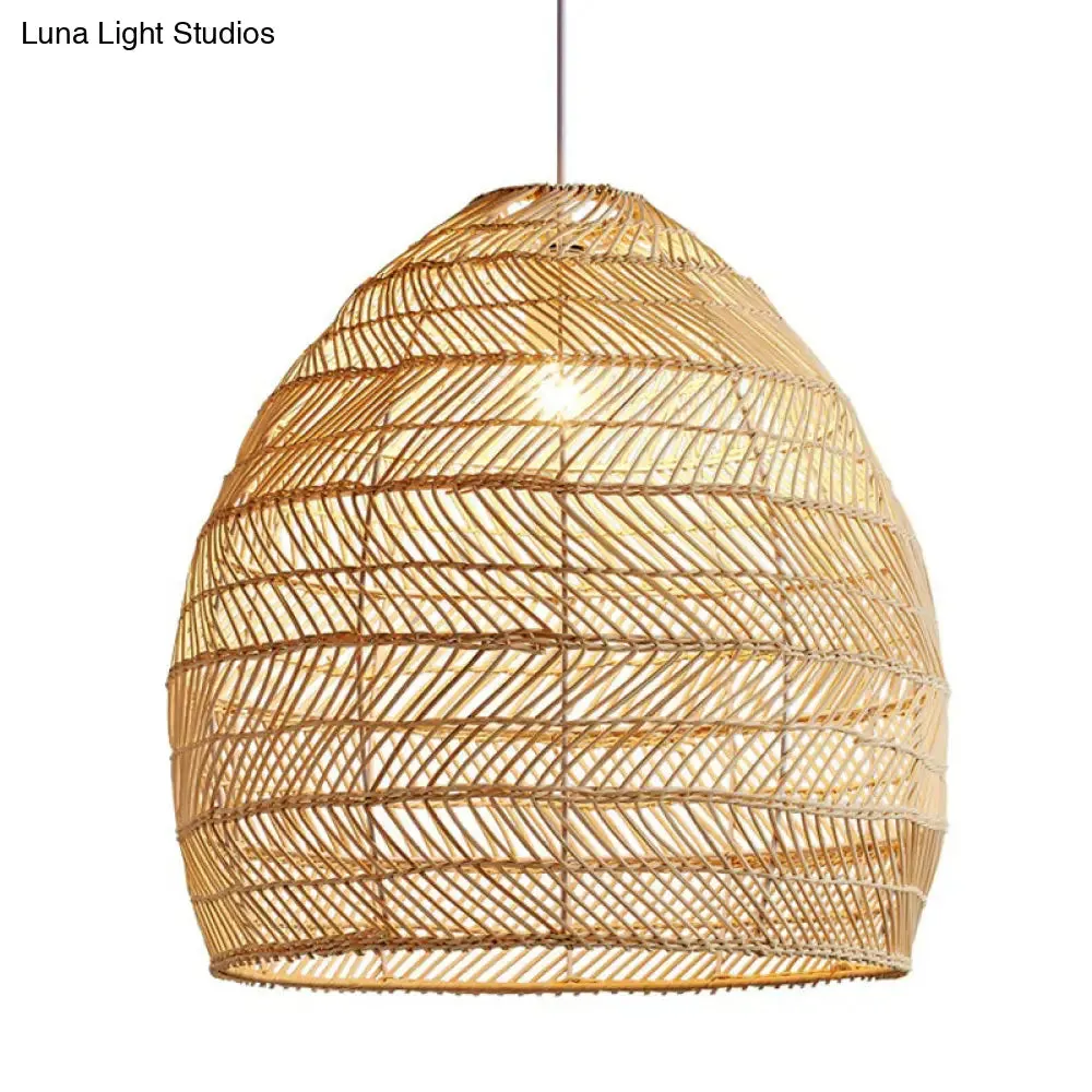 Minimalist Single-Bulb Hanging Lamp with Rattan Shade | Restaurant Ceiling Light