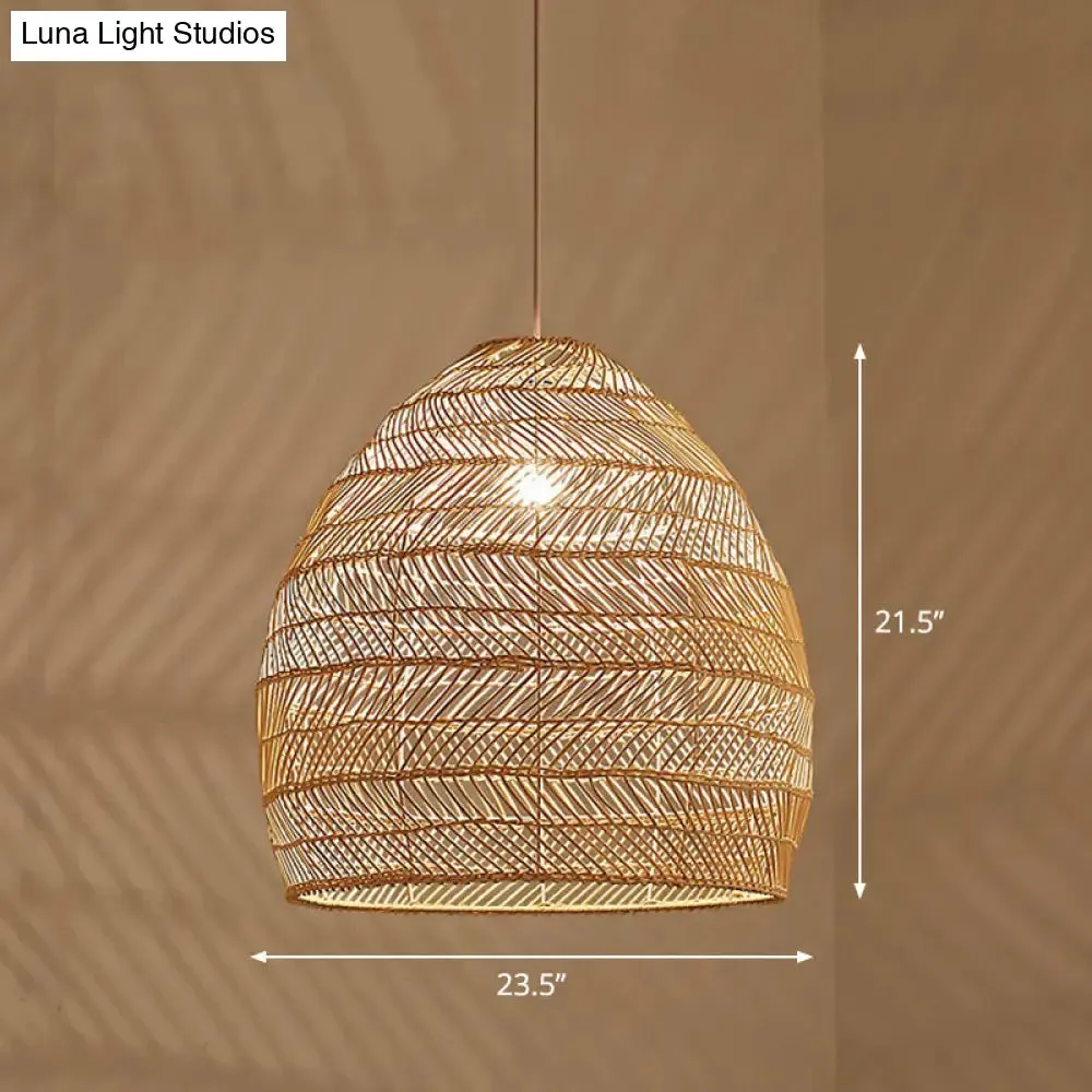 Minimalist Single-Bulb Hanging Lamp with Rattan Shade | Restaurant Ceiling Light