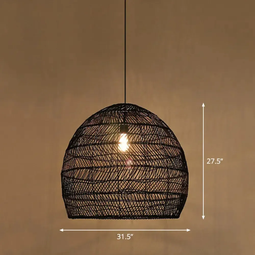 Minimalist Single-Bulb Hanging Lamp with Rattan Shade | Restaurant Ceiling Light