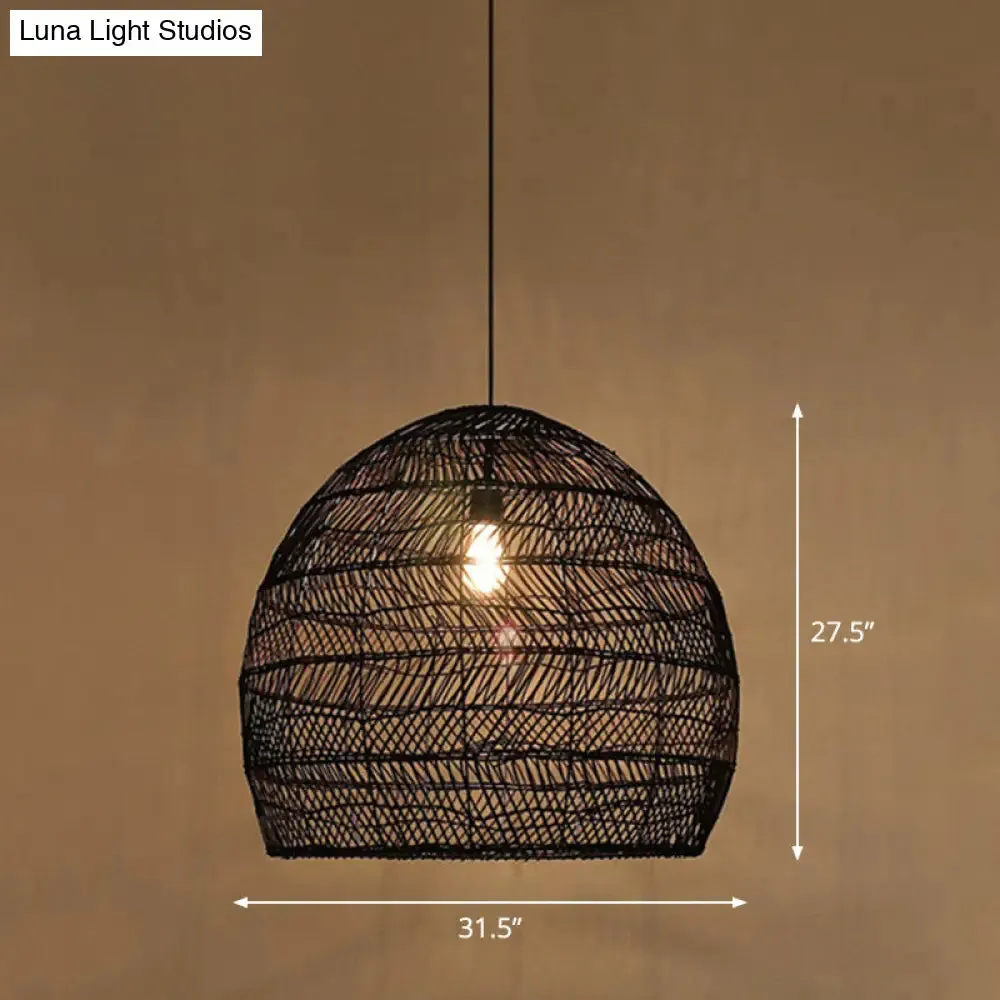 Minimalist Single-Bulb Hanging Lamp with Rattan Shade | Restaurant Ceiling Light