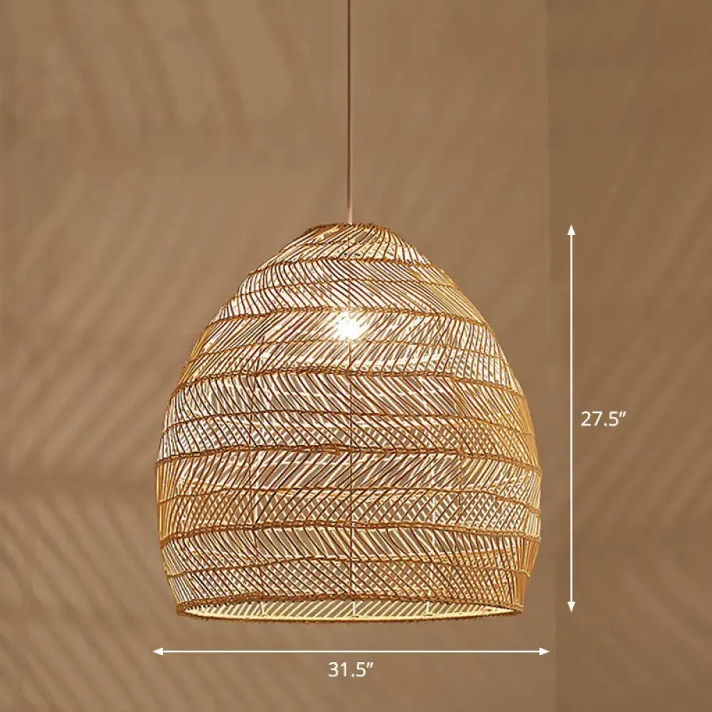 Minimalist Single-Bulb Hanging Lamp with Rattan Shade | Restaurant Ceiling Light