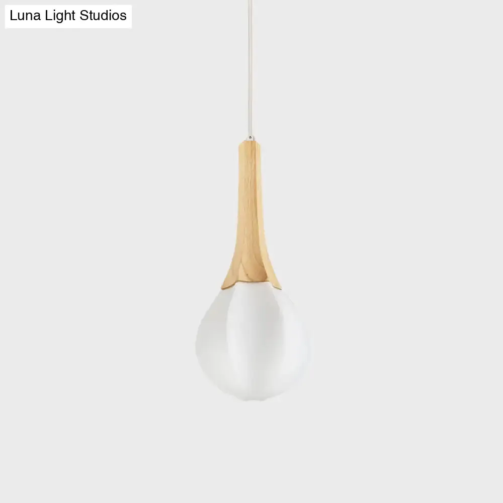 Minimalist Wood Ceiling Lamp with Milk White Glass Prismatic Teardrop Pendant and 1 Light Suspension