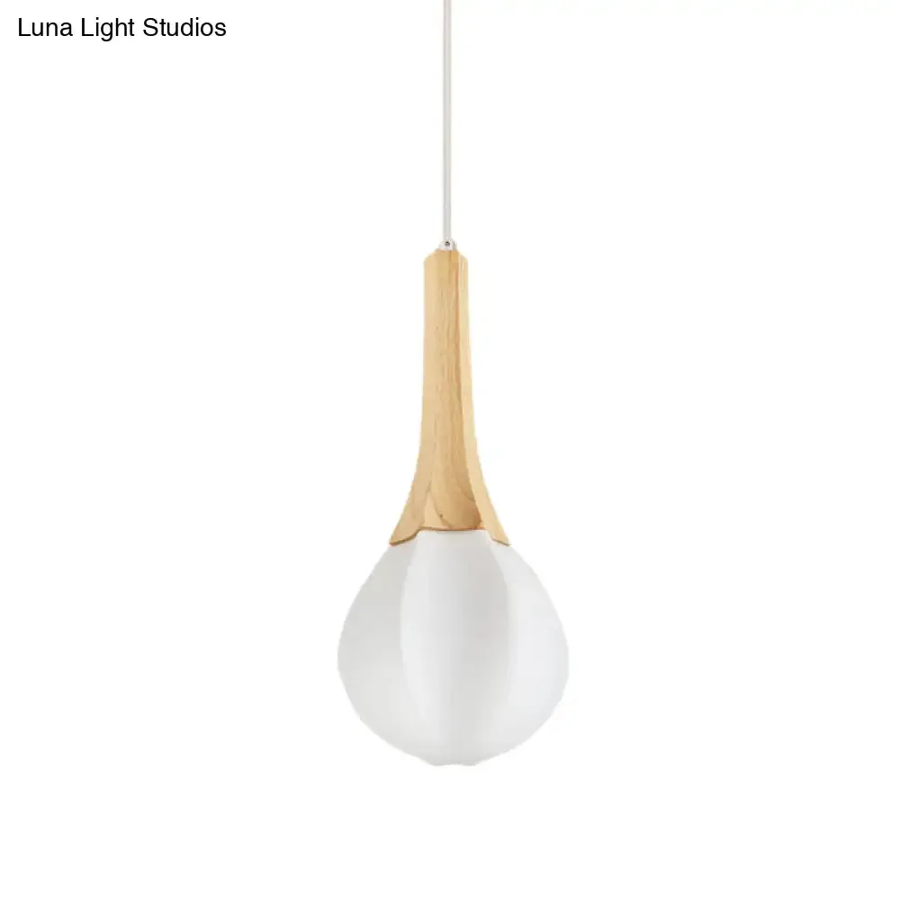 Minimalist Wood Ceiling Lamp with Milk White Glass Prismatic Teardrop Pendant and 1 Light Suspension