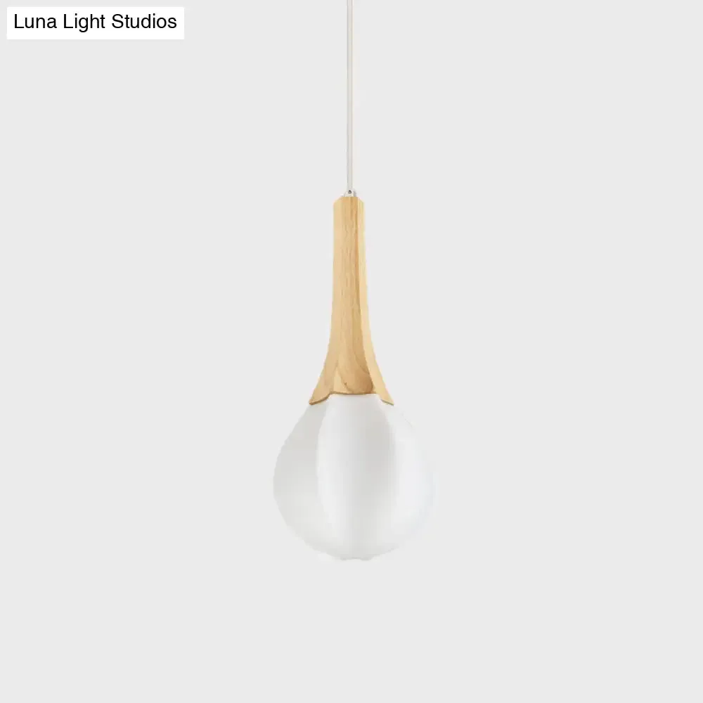 Minimalist Wood Ceiling Lamp with Milk White Glass Prismatic Teardrop Pendant and 1 Light Suspension