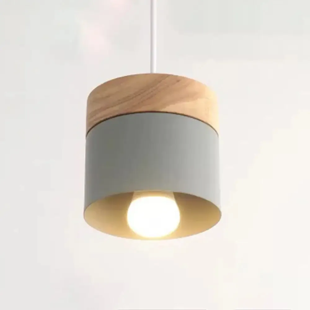 Minimalist Wood Pendant Light Fixture with Cylindrical Metal Lamp Design - Perfect for Table