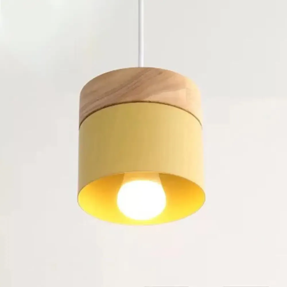 Minimalist Wood Pendant Light Fixture with Cylindrical Metal Lamp Design - Perfect for Table