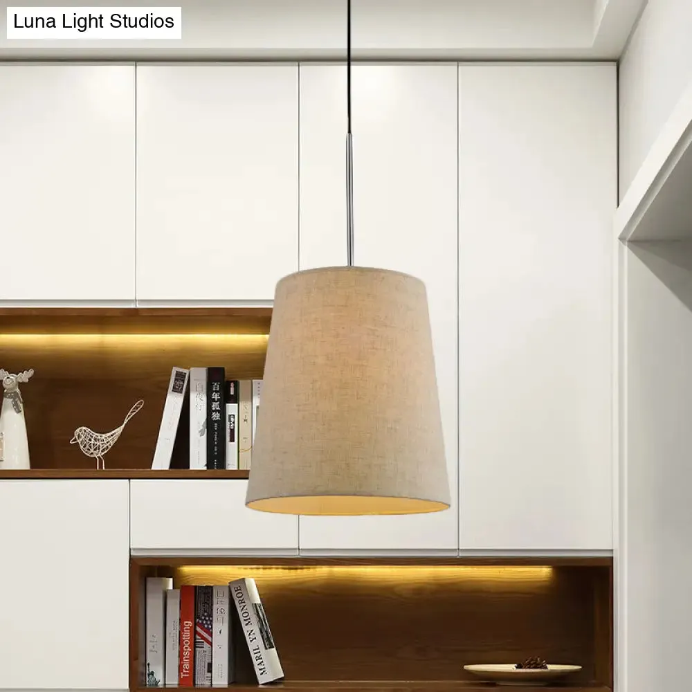 Modern 1-Light Flaxen Drop Pendant with Fabric Lamp Shade - Minimalist Design