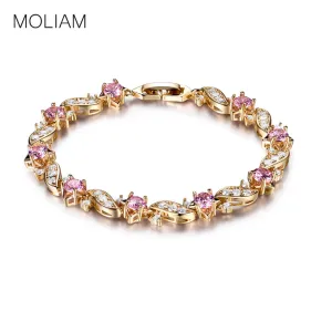 MOLIAM Lovely Gold-Color Bracelets Round Crystal Cubic zirconia Shinning Lady Chain Bracelet Bangle Jewelry Hot Sale MLL104