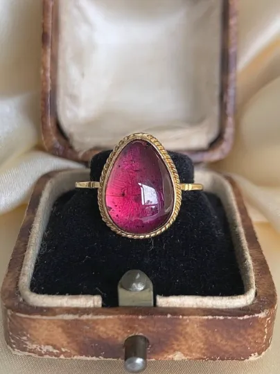 Natural Teardrop Garnet Simple Bezel Set Vintage Rings - 14k Gold Vermeil Rings