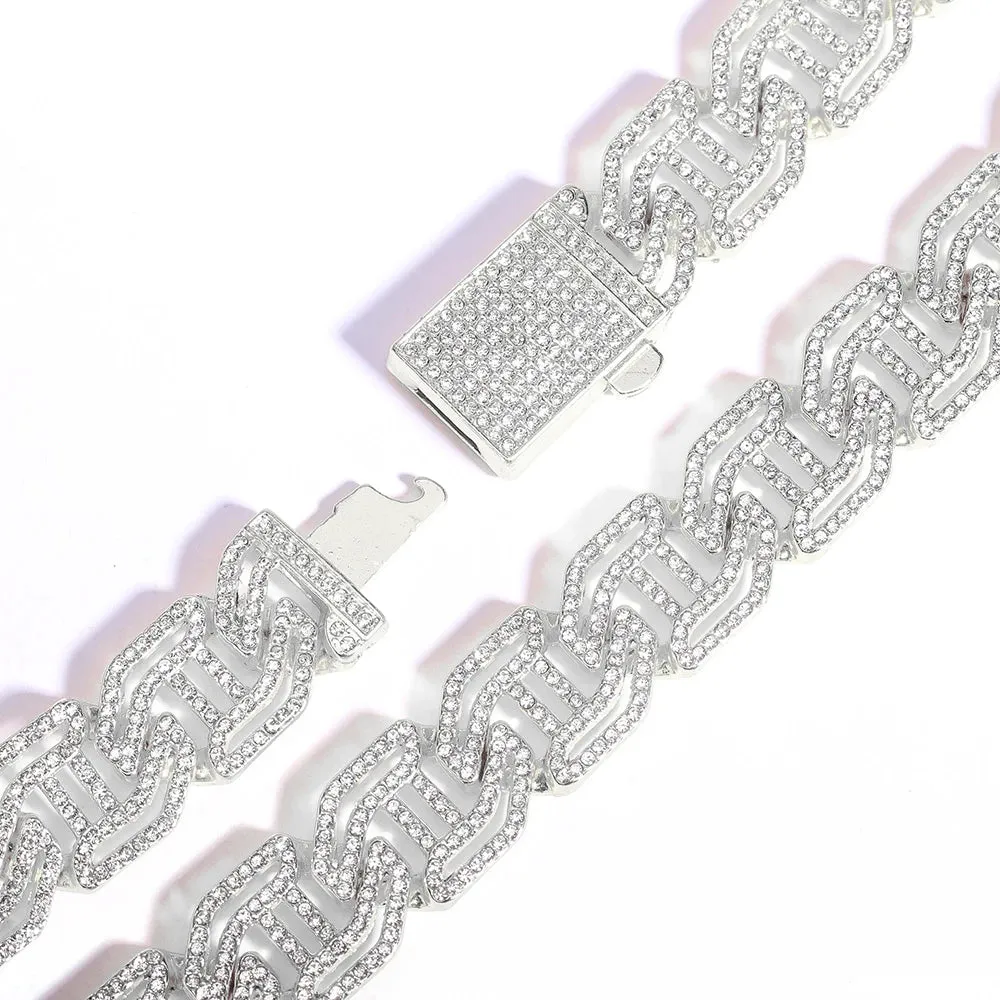 New 17mm Iced-Out Cuban Link Bracelet – Full Rhinestones Charms for Men & Women, Premium Hip Hop Jewelry Chain, Wholesale Gift