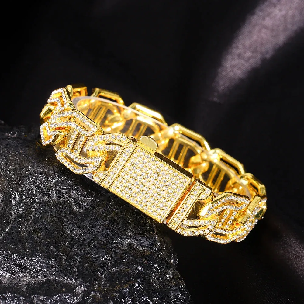 New 17mm Iced-Out Cuban Link Bracelet – Full Rhinestones Charms for Men & Women, Premium Hip Hop Jewelry Chain, Wholesale Gift