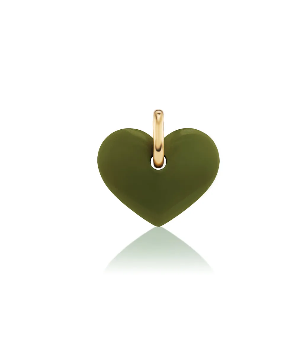 Olive Green Heart Pendant, 40mm