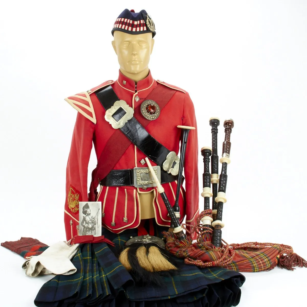 Original British Pre-WWI Gordon Highlanders Uniform Set with Original Bagpipes