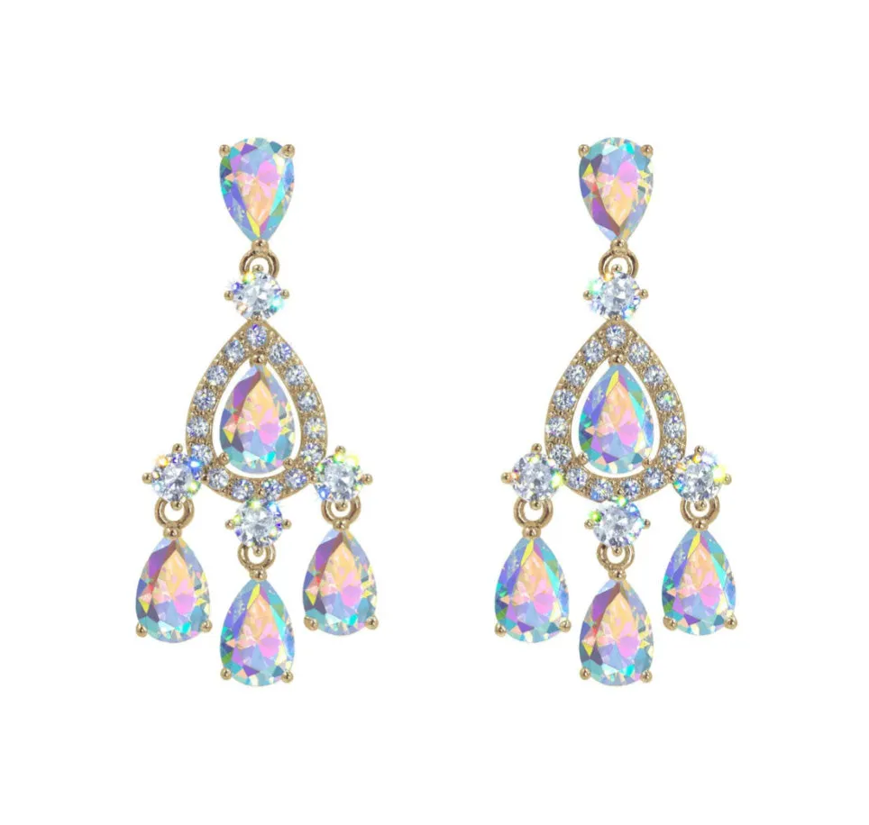 Pear Drop Cubic Zirconia Chandelier Earrings - Crystal Silver or AB Gold