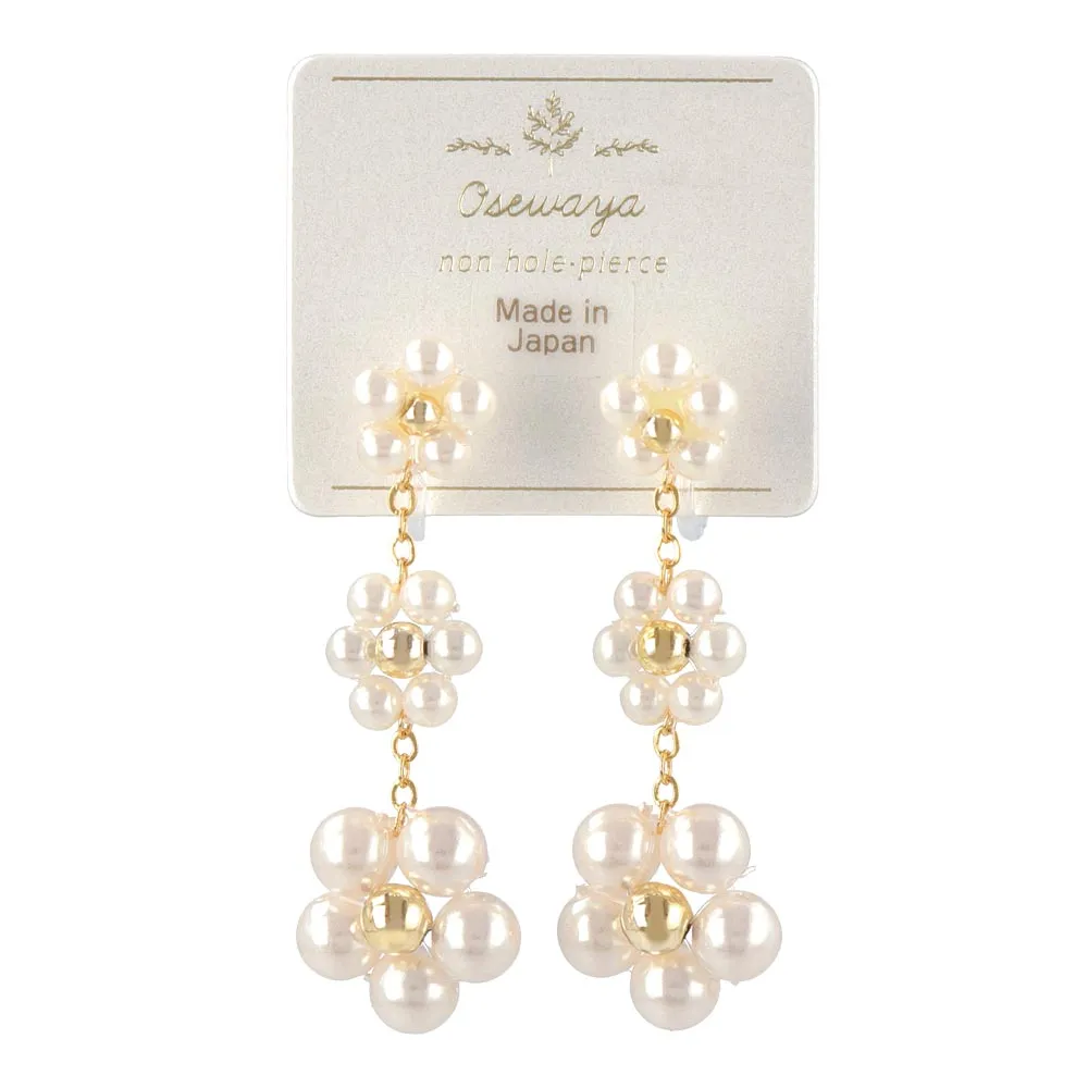 Pearl Flower Station Invisible Clip On Earrings