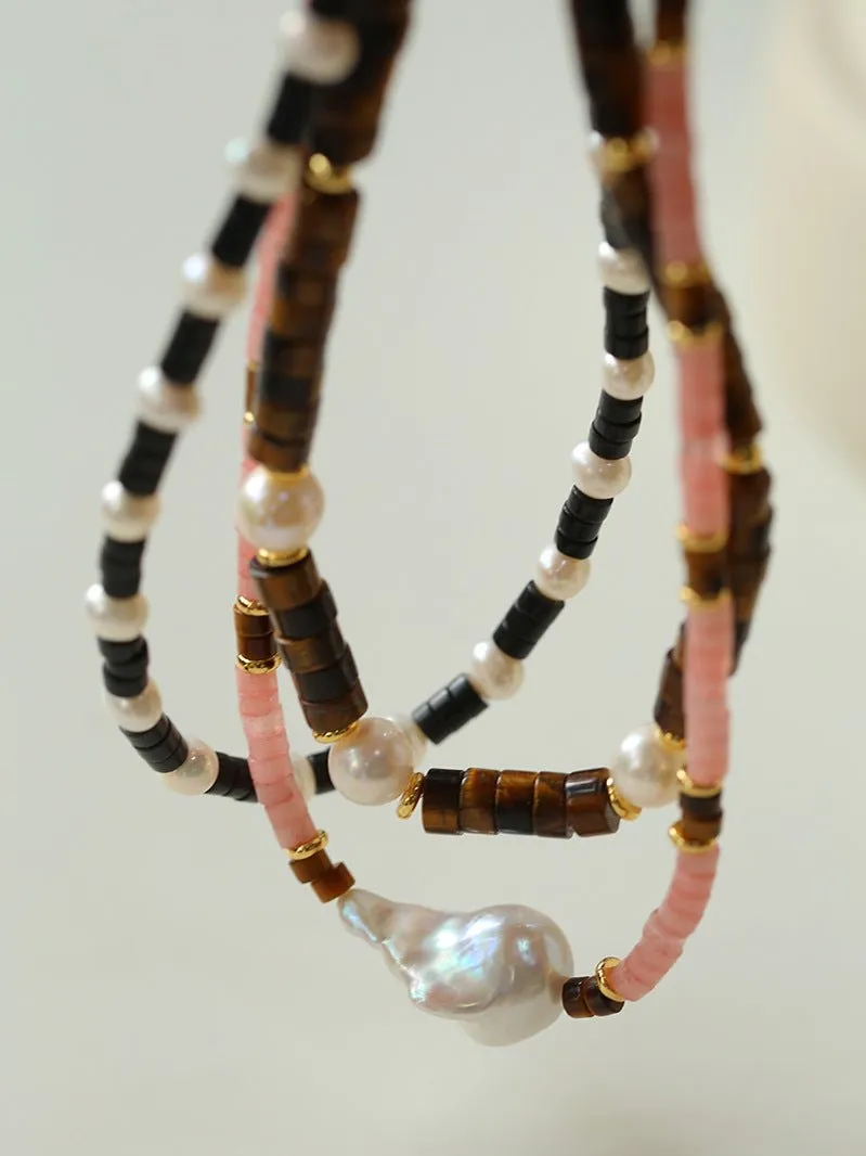 Pink Quartz Baroque Pearl Bead Necklace