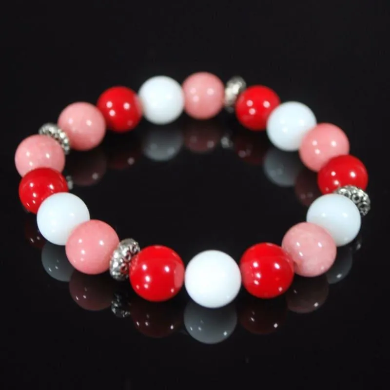 Pink, Red and White  Mixed Color With Antique Silver Bracelets