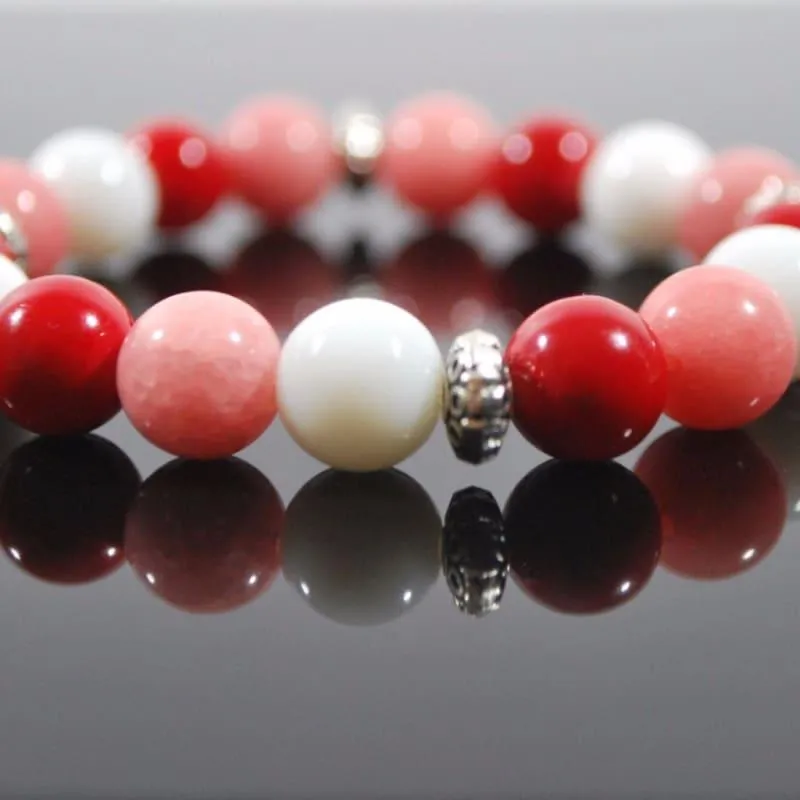 Pink, Red and White  Mixed Color With Antique Silver Bracelets