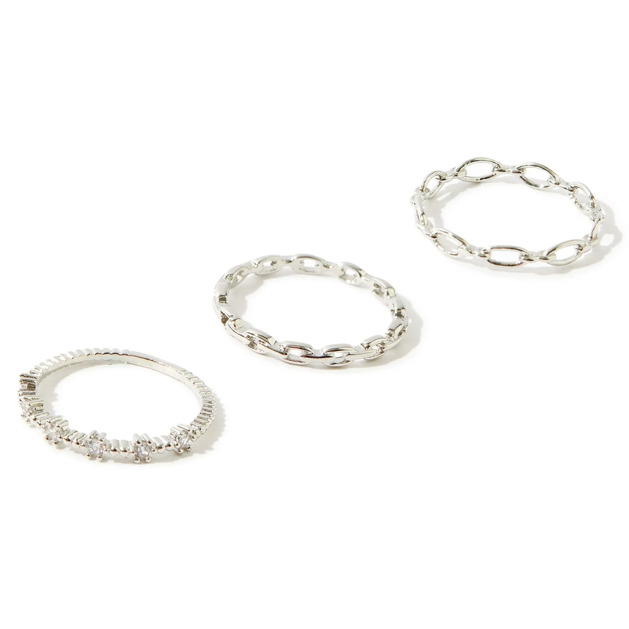 Platinum Plated 3 Pack Stacking Rings For Women By Accessorize London (Extra Small)