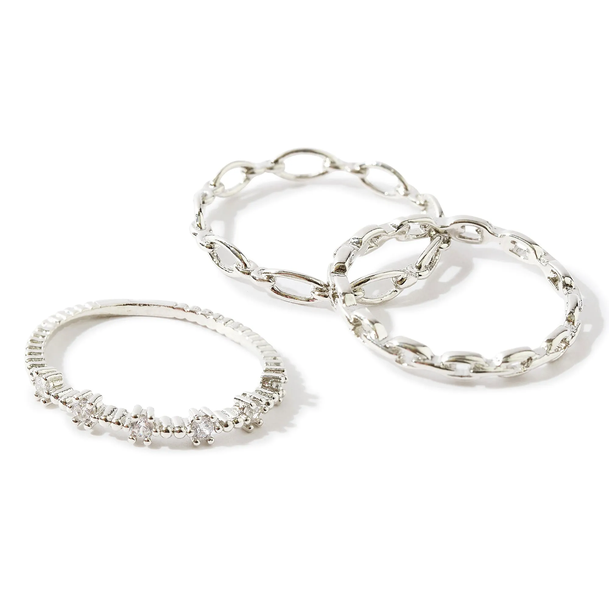 Platinum Plated 3 Pack Stacking Rings For Women By Accessorize London (Extra Small)