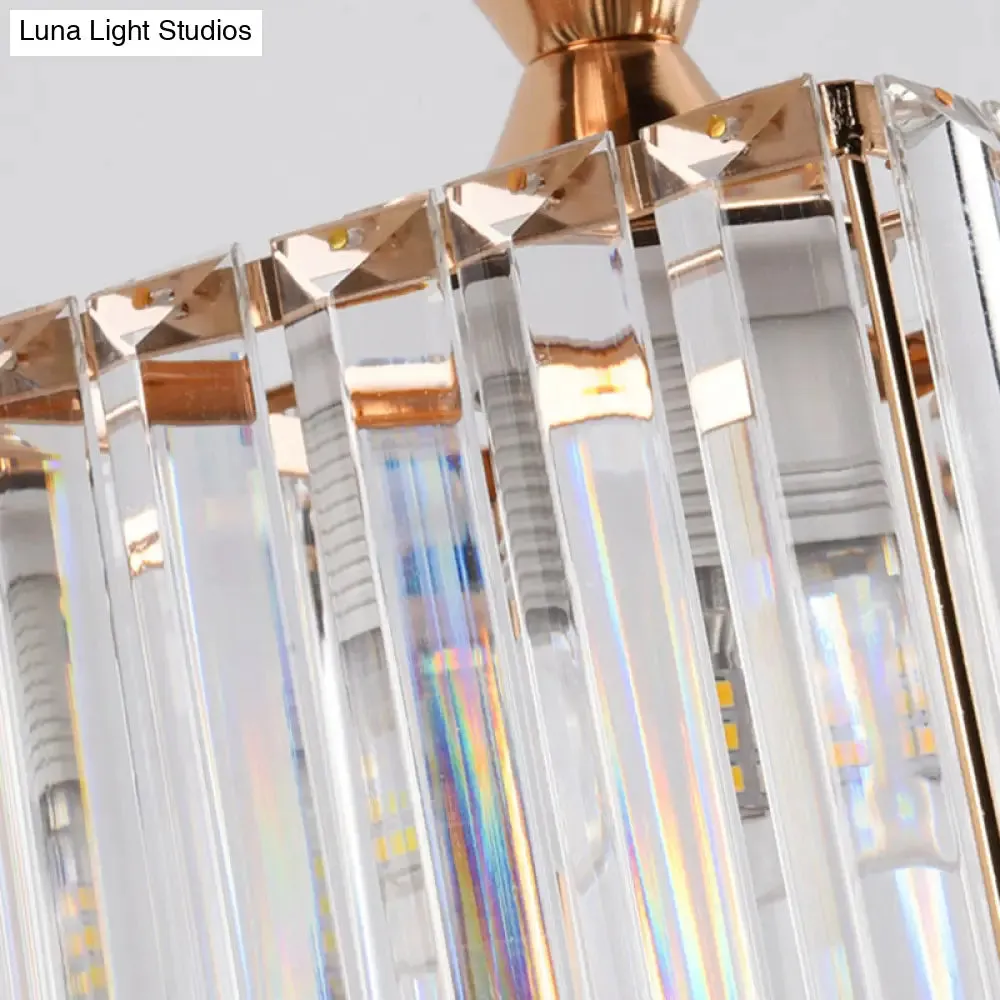 Prismatic Crystal Cylinder Pendant Light with 9 Bulbs for Staircase - Minimalistic and Elegant