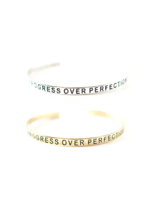 'Progress Over Perfection' Cuff Bracelet